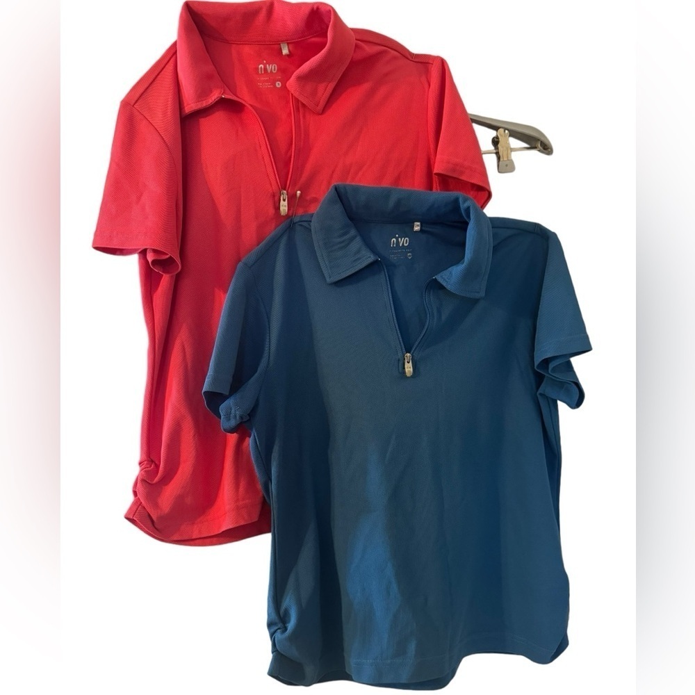 Set of 2 NVo golf shirts cool max poly collared zip front